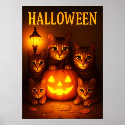 Halloween met oranje kat Digitale Kunst Poster (Voorkant)