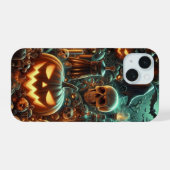 Halloween met pompoen, drank en schedels iPhone 15 case (Achterkant horizontaal)