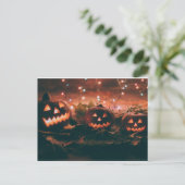 Halloween met pompoenen en lichtjes briefkaart (Staand voorkant)
