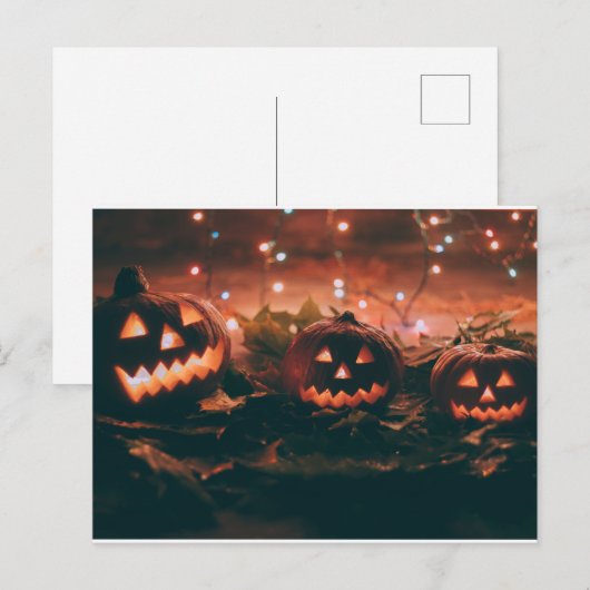 Halloween met pompoenen en lichtjes briefkaart (Voorkant / Achterkant)