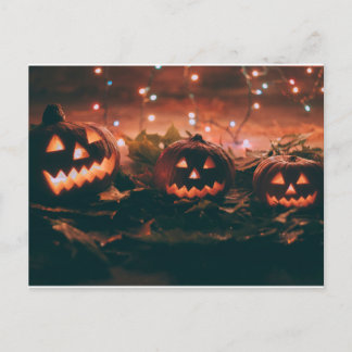 Halloween met pompoenen en lichtjes briefkaart