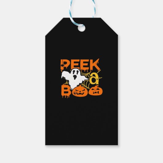 Halloween met pompoenen Peekaboo Cadeaulabel (Voorkant)