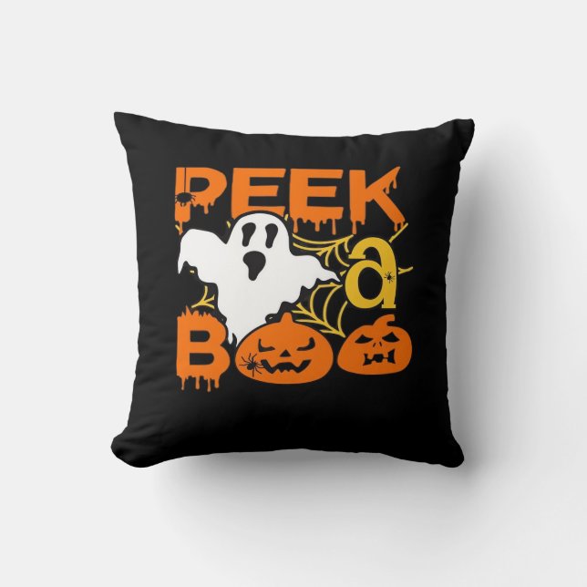 Halloween met pompoenen Peekaboo Kussen (Voorkant)