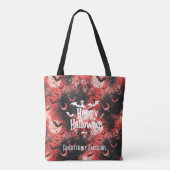 Halloween met rode volle maan en vleermuizen Tote Bag (Achterkant)