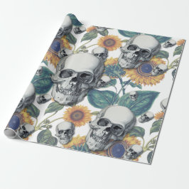 Halloween met schedels en zonnebloemen patroon cadeaupapier