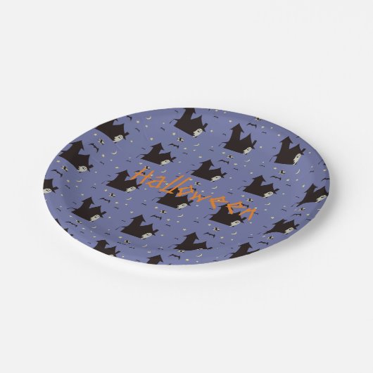 Halloween met spoken heksen en vleermuizen papieren bordje (Gekanteld)