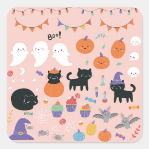 Halloween met tekenfilmtekens kinder vierkante sticker