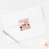 Halloween met tekenfilmtekens kinder vierkante sticker (Envelop)