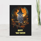Halloween met Uil en Moon Schattige en Grappig Kaart (Voorkant)