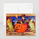 Halloween met vintage goblins feestdagenkaart (Voorkant / Achterkant)