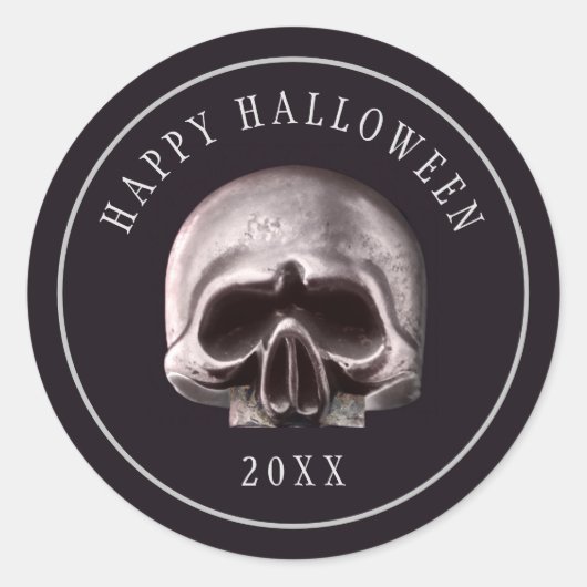 Halloween Metalen Schedel Custom Ronde Sticker (Voorkant)