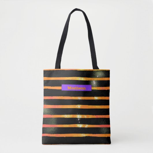 Halloween Metallic Stripe Persoonlijke Trick Treat Tote Bag (Voorkant)