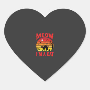 Halloween Miauw Ik ben een kat Retro zonsondergang Hart Sticker