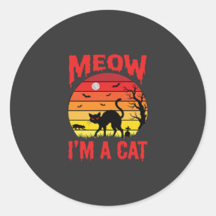 Halloween Miauw Ik ben een kat Retro zonsondergang Ronde Sticker