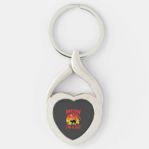 Halloween Miauw Ik ben een kat Retro Zonsondergang Sleutelhanger