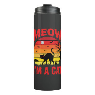 Halloween Miauw Ik ben een kat Retro zonsondergang Thermosbeker