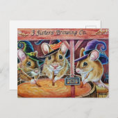 Halloween Mice Brewing Pumpkin Ale Waterverf Art Briefkaart (Voorkant / Achterkant)