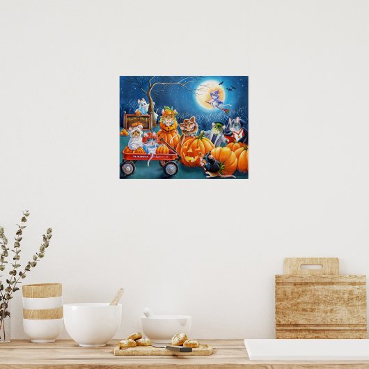 Halloween Mice in Pumpkin Patch Waterverf 16x20 Poster (Keuken)