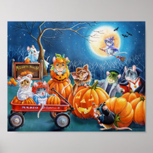 Halloween Mice in Pumpkin Patch Waterverf 8x10 Poster