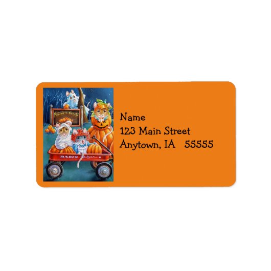 Halloween Mice in Pumpkin Patch Waterverf Art Etiket (Voorkant)