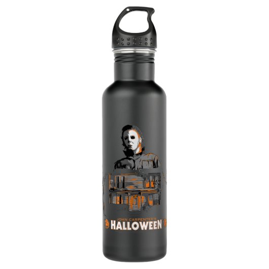 Halloween Michael en House Illustration Waterfles (Voorkant)