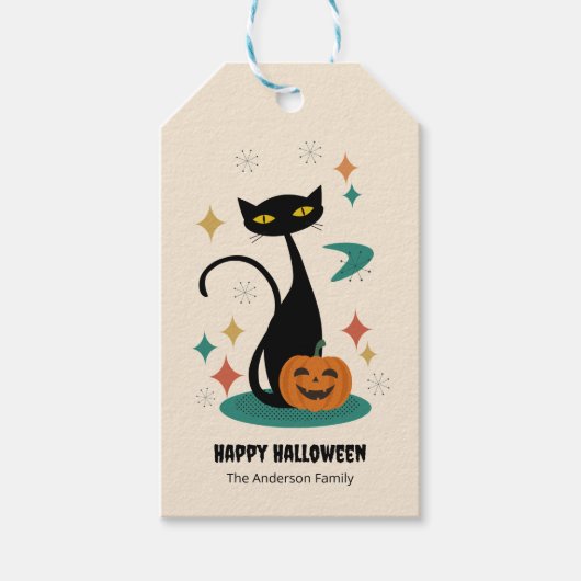 Halloween Mid Century Black Cat Cadeaulabel (Voorkant)