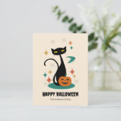 Halloween Mid Century Black Cat Feestdagenkaart (Staand voorkant)