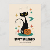 Halloween Mid Century Black Cat Feestdagenkaart (Voorkant)