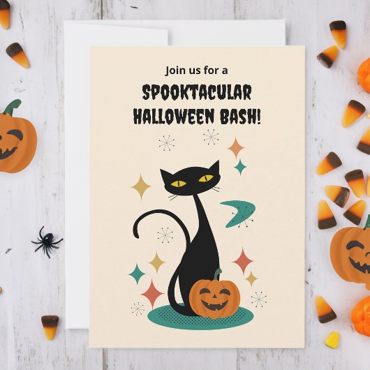 Halloween Mid Century Black Cat Kaart