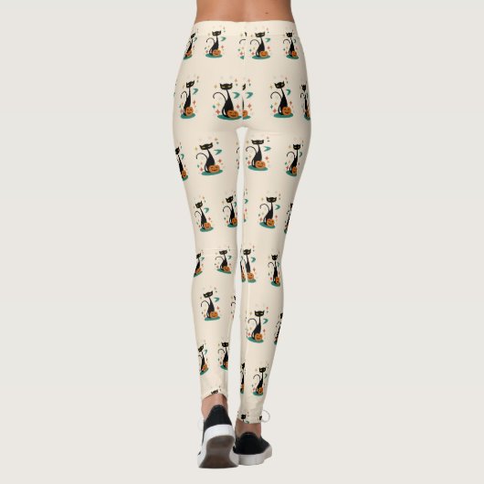 Halloween Mid Century Black Cat Leggings (Achterkant)