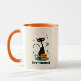 Halloween Mid Century Black Cat Mok