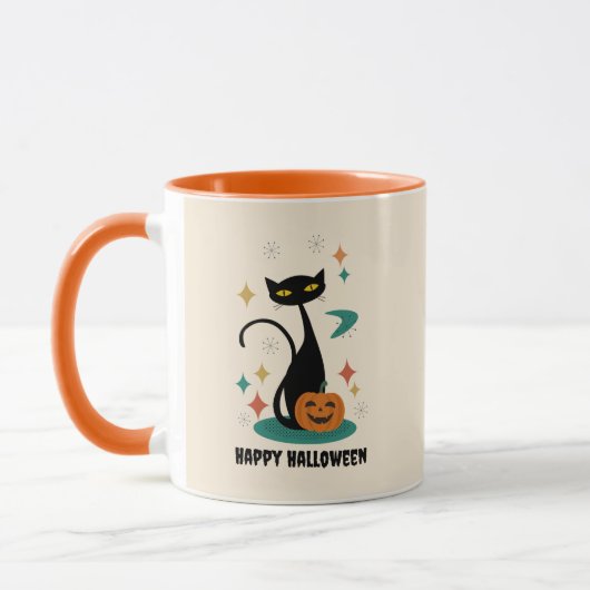 Halloween Mid Century Black Cat Mok (Links)