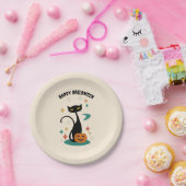 Halloween Mid Century Black Cat Papieren Bordje (Feest)