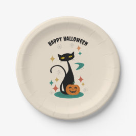 Halloween Mid Century Black Cat Papieren Bordje