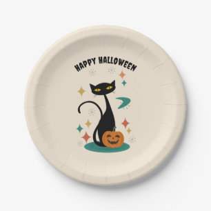 Halloween Mid Century Black Cat Papieren Bordje