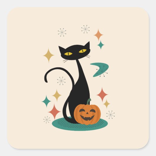 Halloween Mid Century Black Cat Sticker (Voorkant)