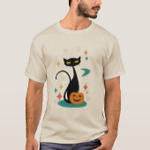 Halloween Mid Century Black Cat T-shirt (Voorkant)