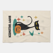 Halloween Mid Century Black Cat Theedoek (Horizontaal)