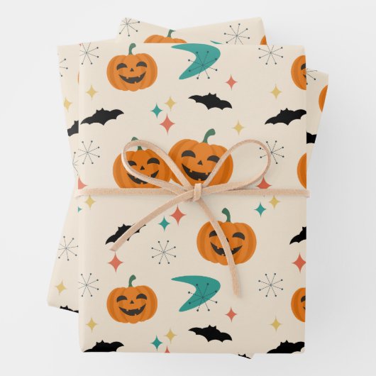Halloween Mid Century Pumpkins Patroon Inpakpapier Vel (In situ)