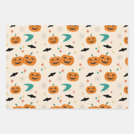 Halloween Mid Century Pumpkins Patroon Inpakpapier Vel