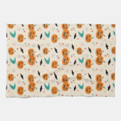 Halloween Mid Century Pumpkins Patroon Theedoek (Horizontaal)