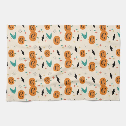 Halloween Mid Century Pumpkins Patroon Theedoek (Horizontaal)
