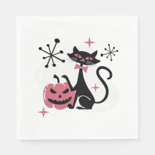 Halloween Mid Century Retro Black Cat Servet