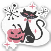 Halloween Mid Century Retro Black Cat Sticker (Voorkant)