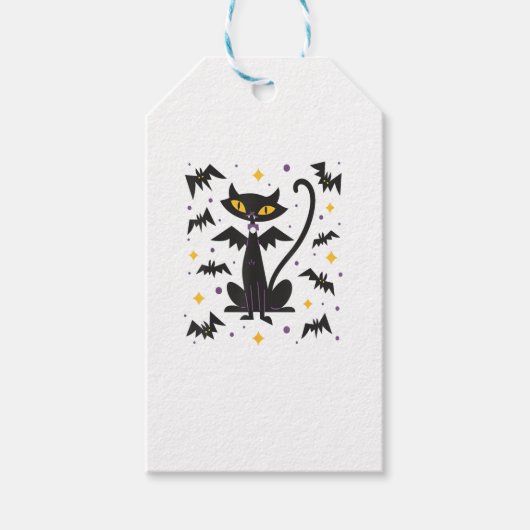 Halloween Mid Century Retro Vampire Black Cat Cadeaulabel (Voorkant)