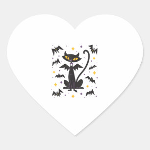 Halloween Mid Century Retro Vampire Black Cat Hart Sticker