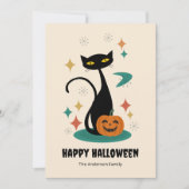 Halloween Mid Century Zwarte Kat Feestdagenkaart (Voorkant)