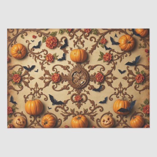 Halloween Middeleeuws Frans Patroon Tissuepapier (Voorkant)