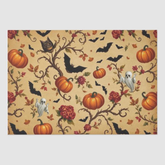 Halloween Middeleeuws Frans Patroon Tissuepapier (Voorkant)