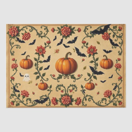 Halloween Middeleeuws Frans Patroon Tissuepapier (Voorkant)